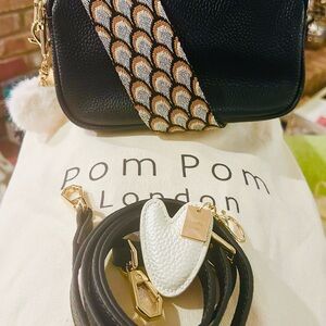 Pom Pom London Mayfair/Original  Crossbody Black Leather w/Limited Edition Heart
